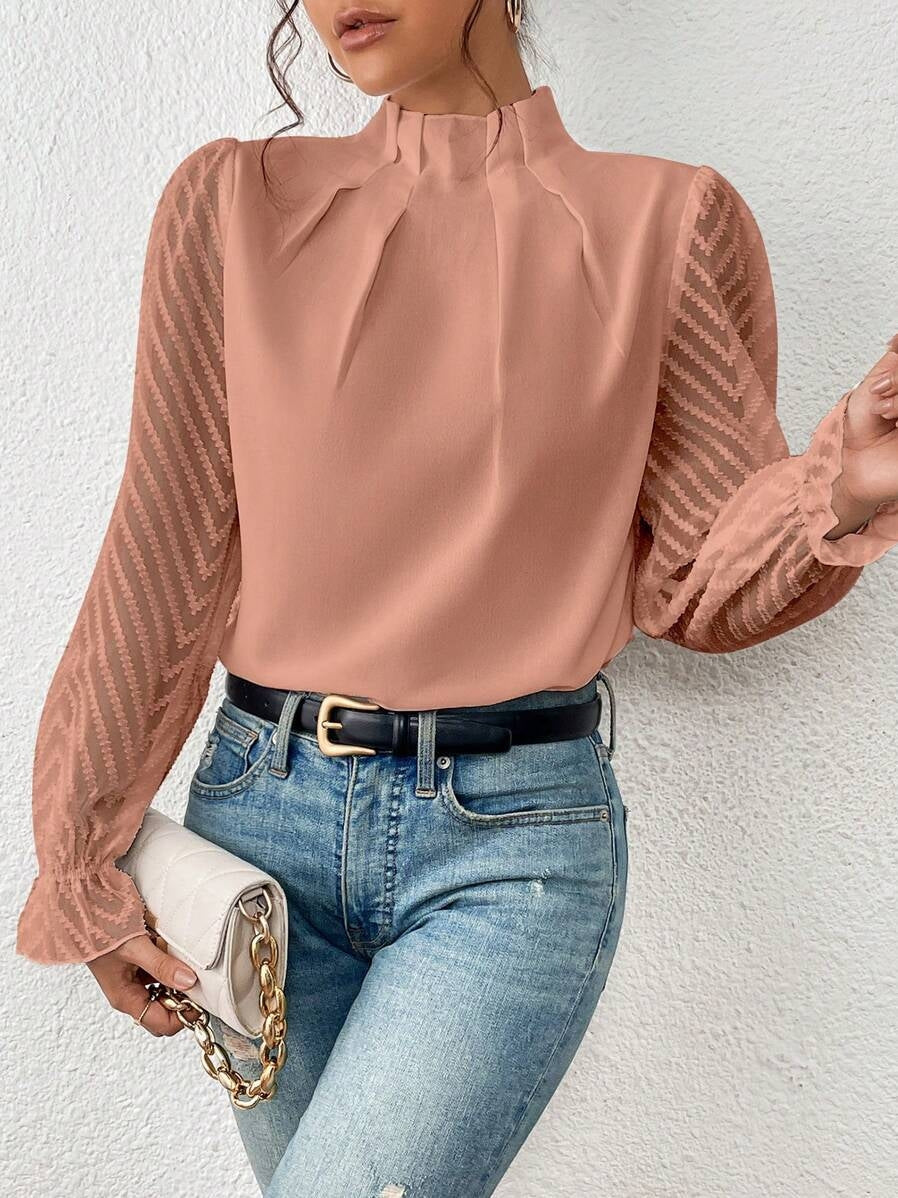 Cassandra - Blusa de chiffon elegante con mangas largas para mujer