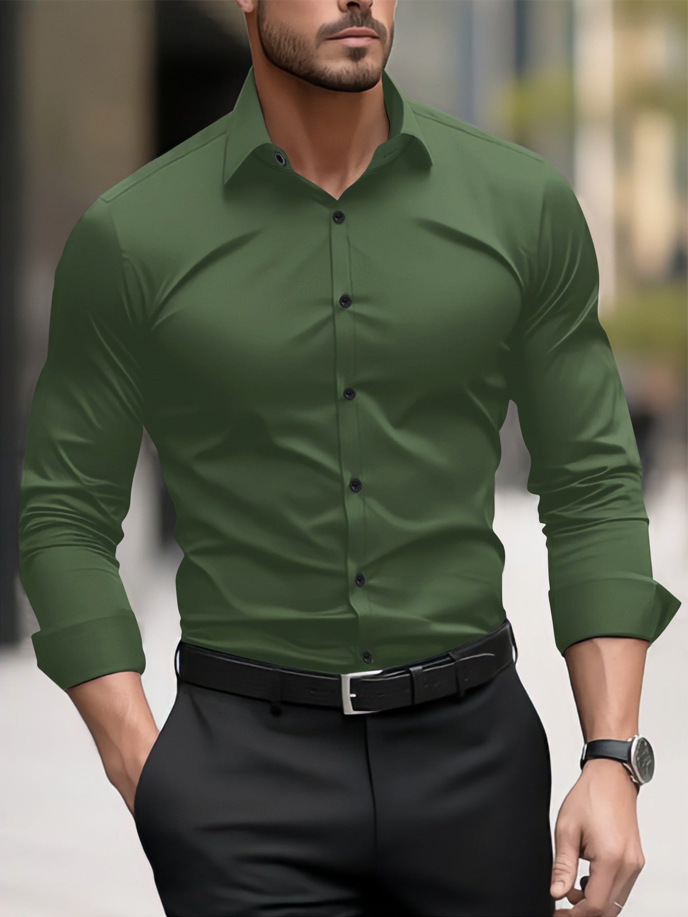Thomas - Camisa casual de negocios con cuello tipo solapa para hombres