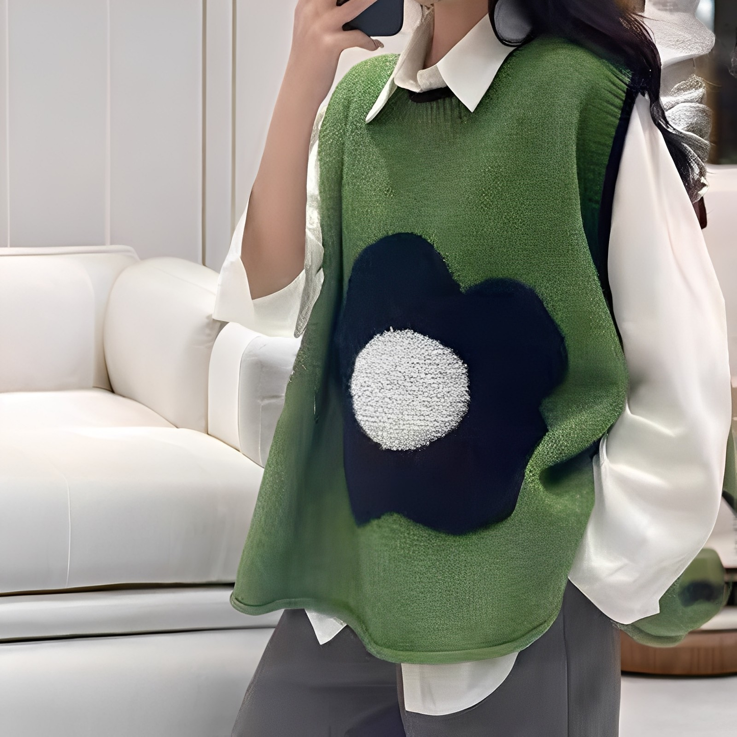 Lavina - Chaleco de punto casual con diseño floral para mujeres