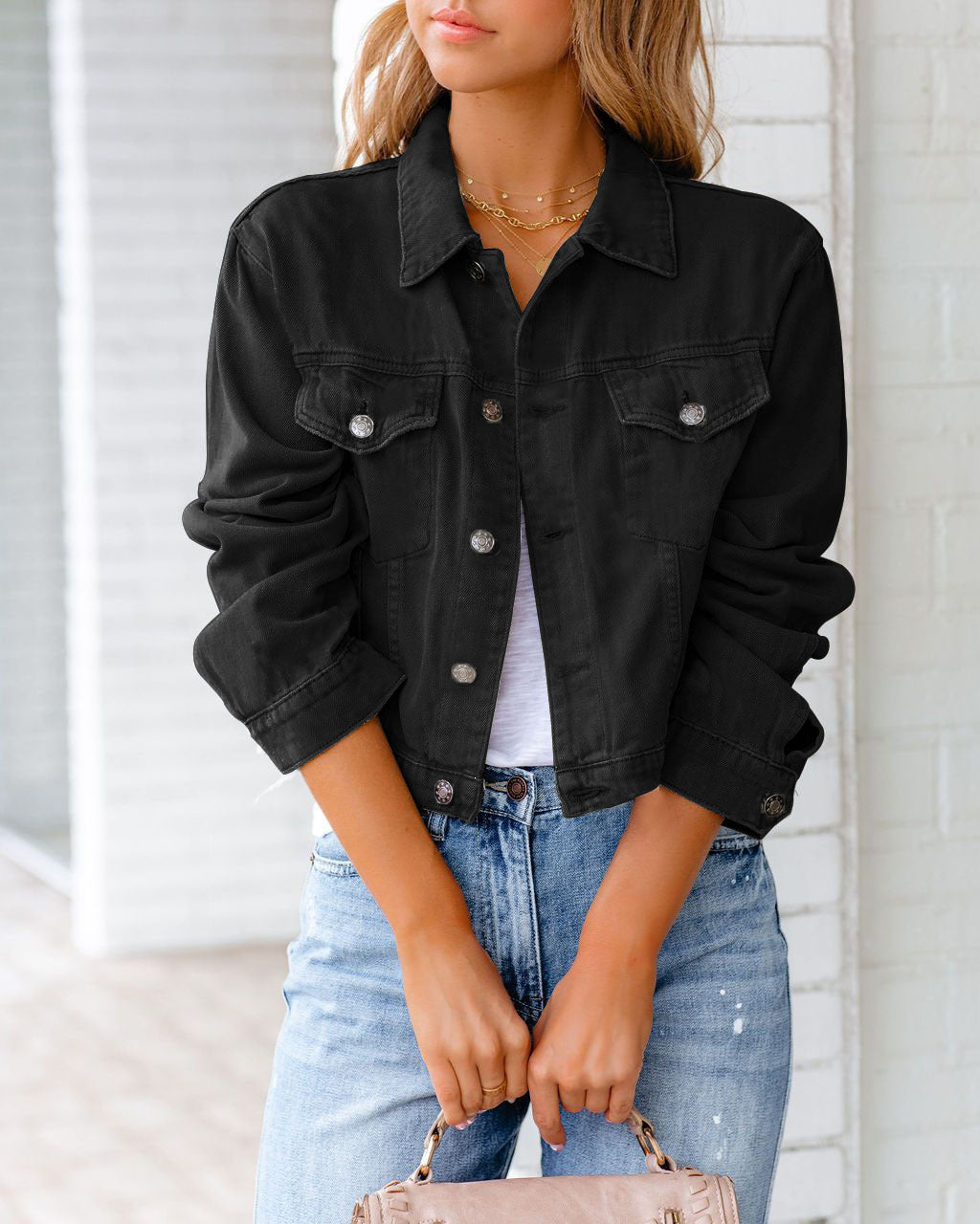 Carolyn - Chaqueta de mezclilla casual con bolsillos para mujer