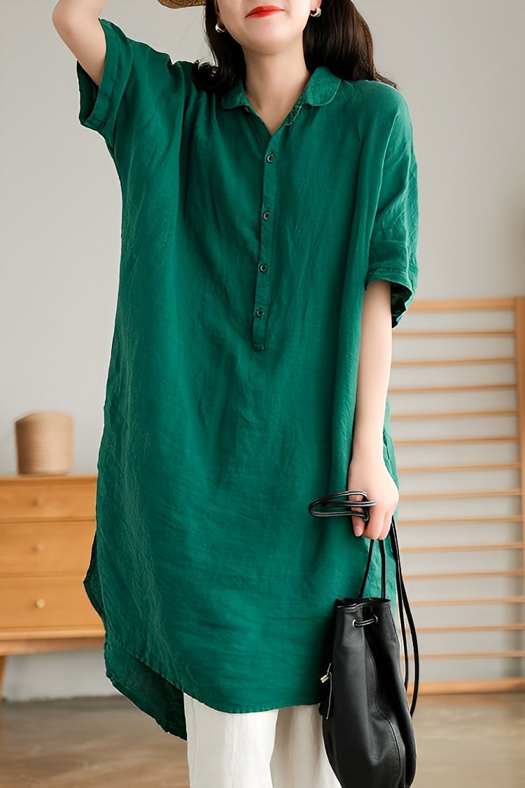 Krystina - Vestido Camisa Suelto de Lino para Mujer