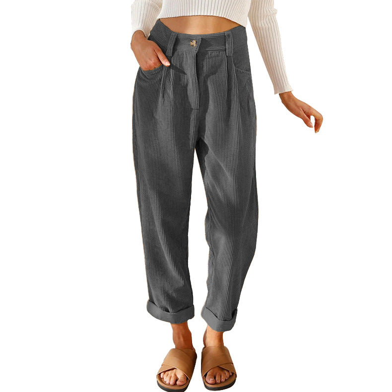 Chelsie - Pantalones de pana casuales de cintura alta para mujer