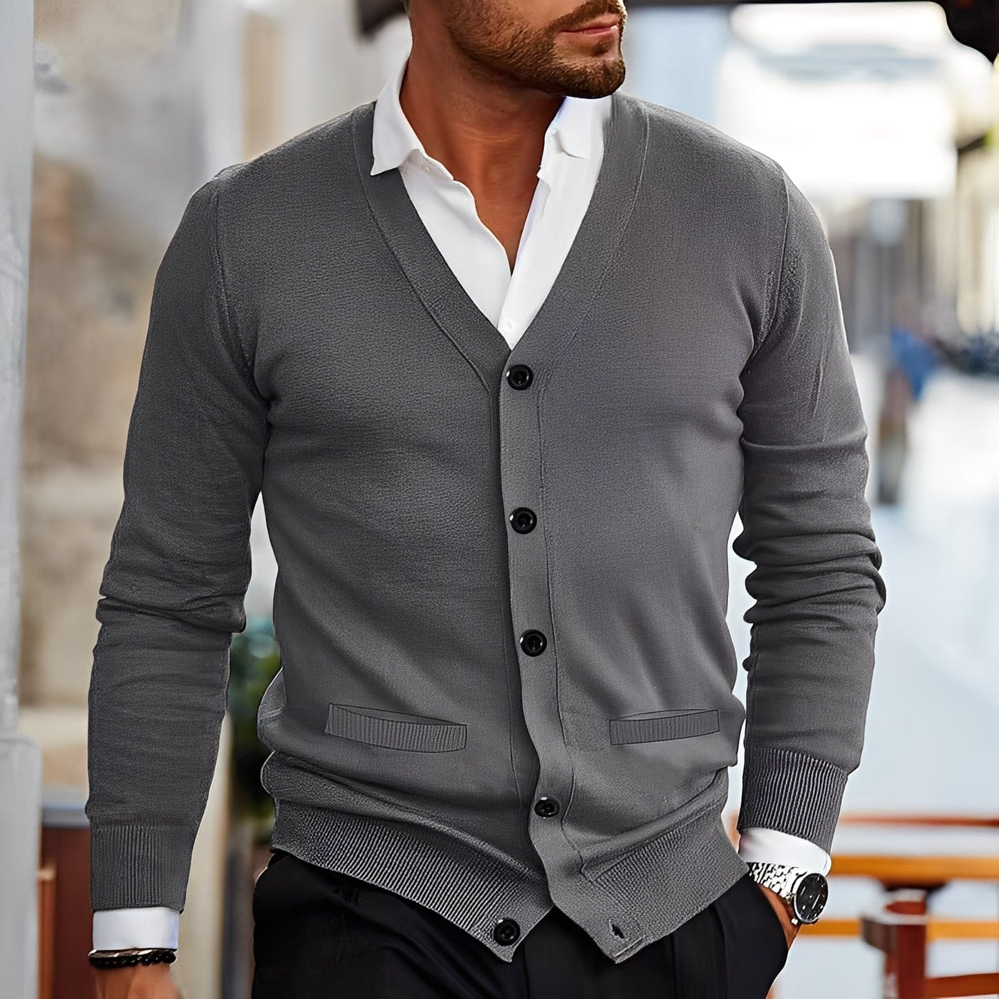 Terence - Suéter de estilo retro con bolsillos para hombres