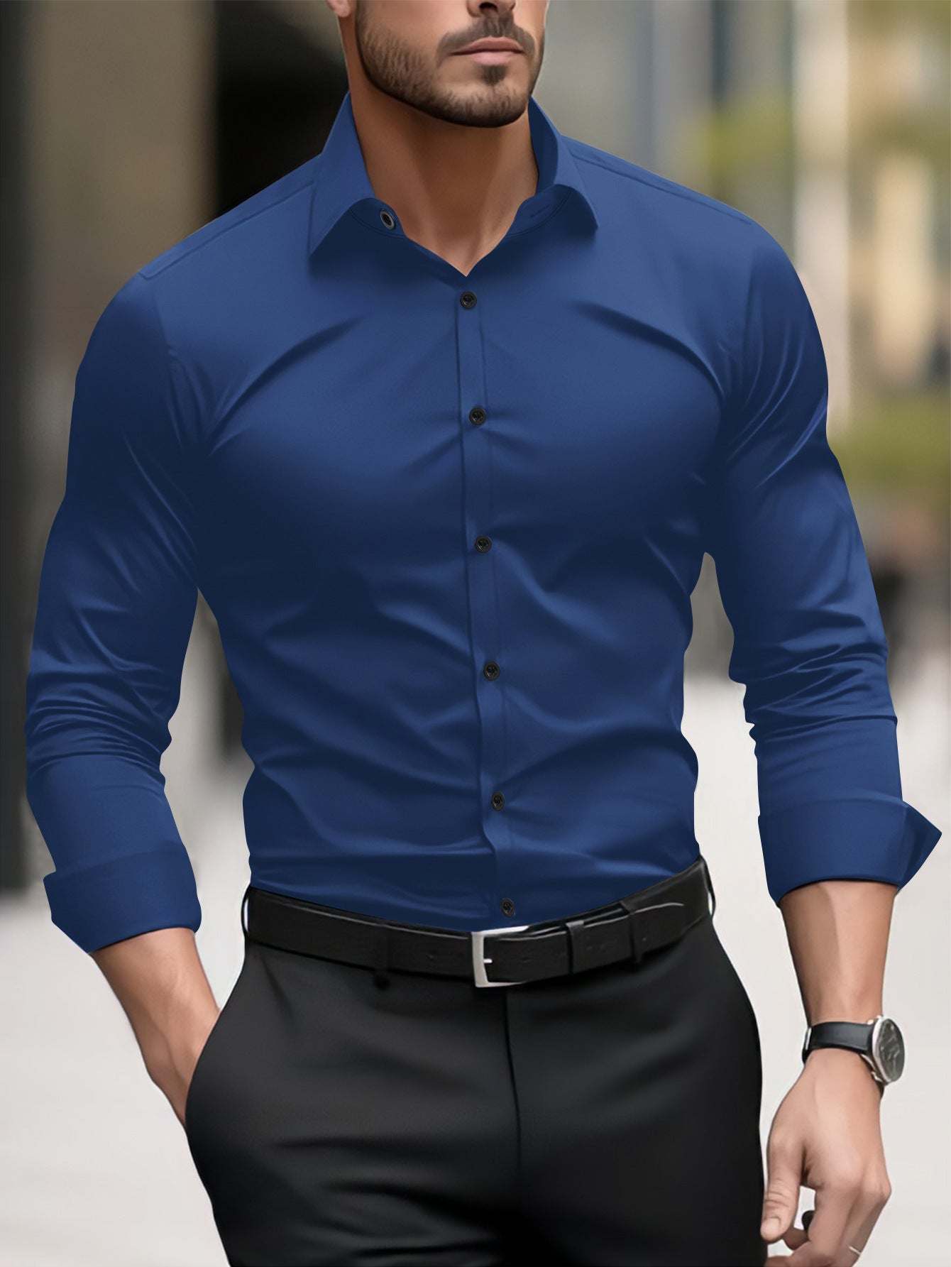 Thomas - Camisa casual de negocios con cuello tipo solapa para hombres