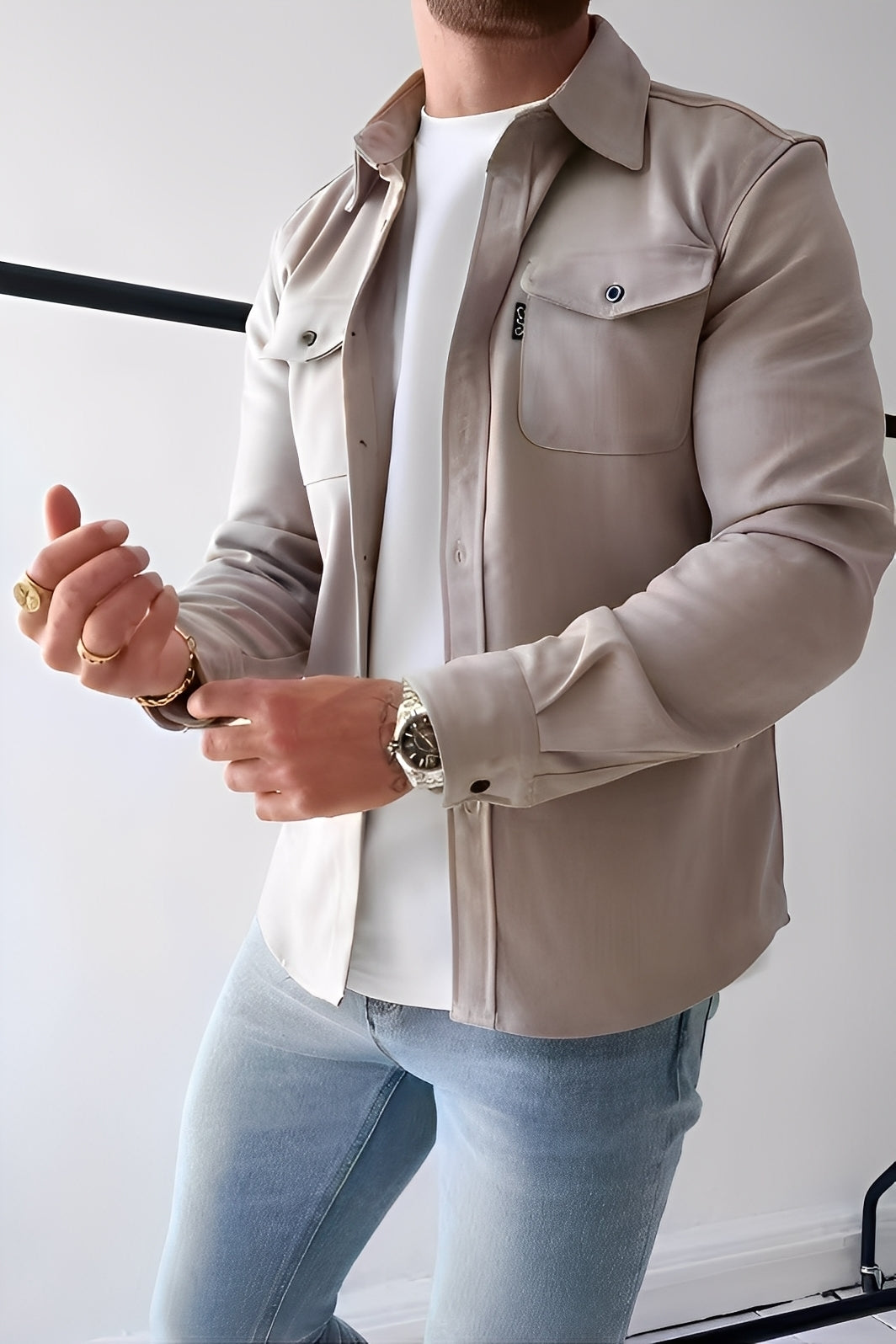 David - Camisa casual con bolsillos para hombres