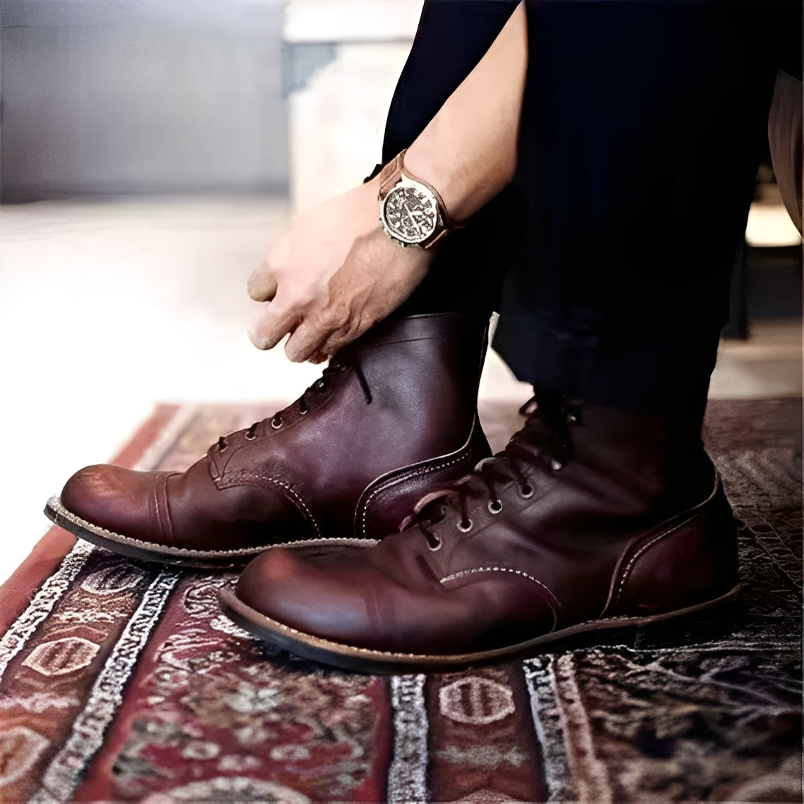 Jaydon - Botines clásicos de cuero con punta redondeada para hombres