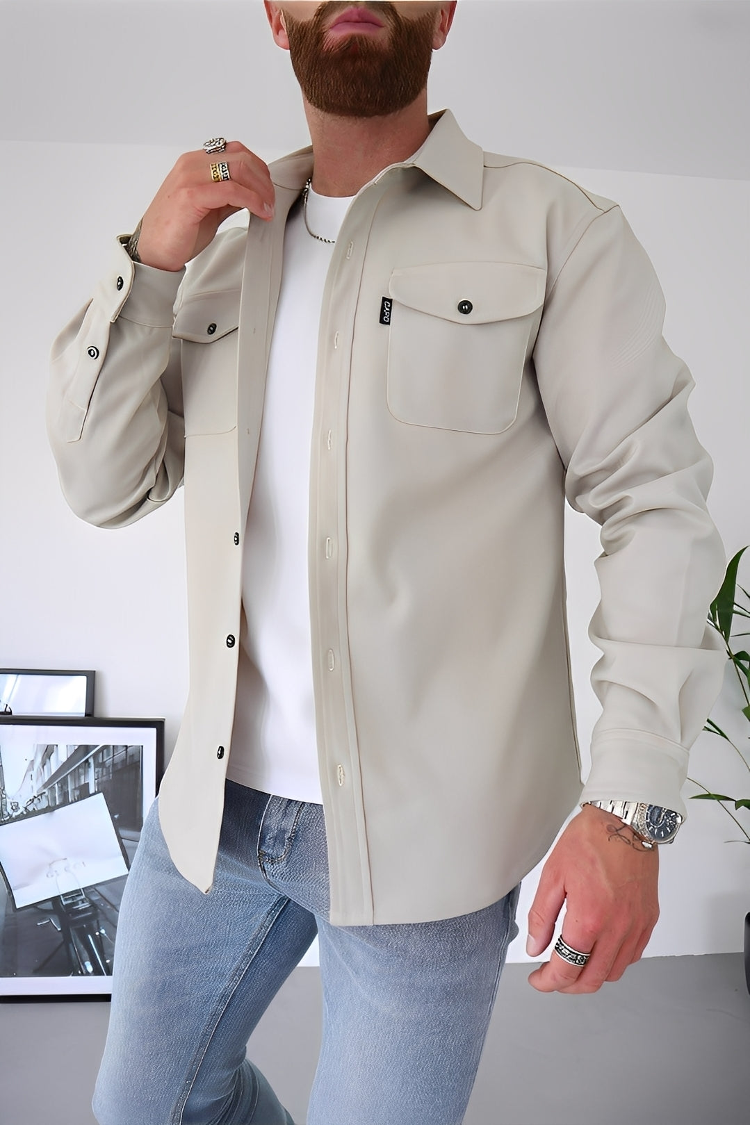 David - Camisa casual con bolsillos para hombres
