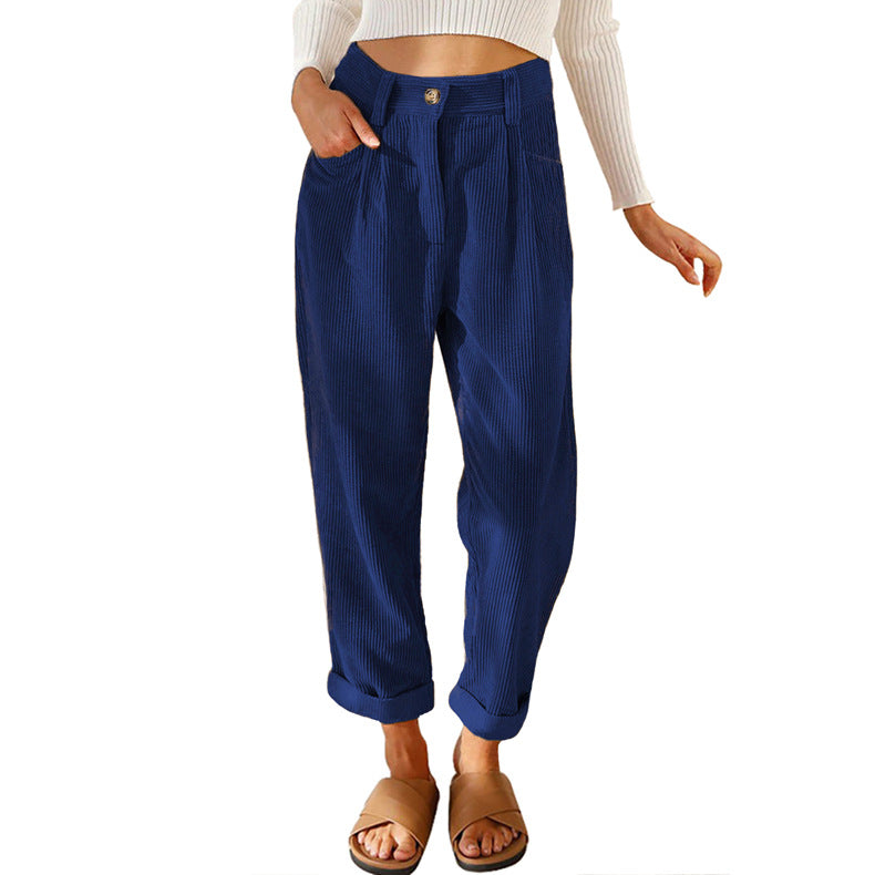 Chelsie - Pantalones de pana casuales de cintura alta para mujer