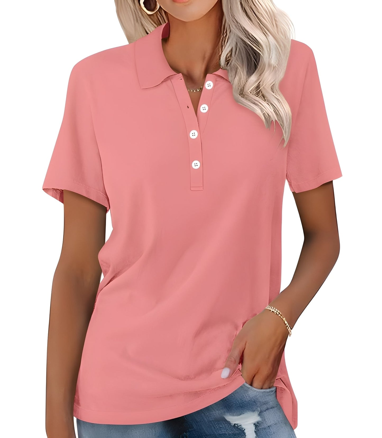 Glenna - Polo de Mujer, Casual y Ceñido de Manga Corta