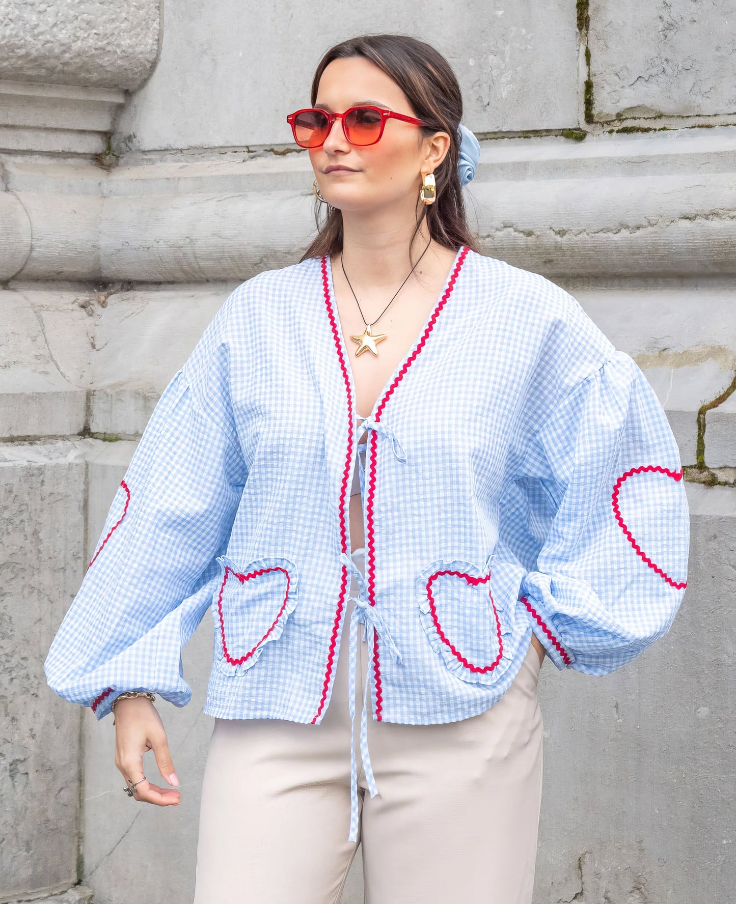 Claudia – Blusa Gingham con Lazo