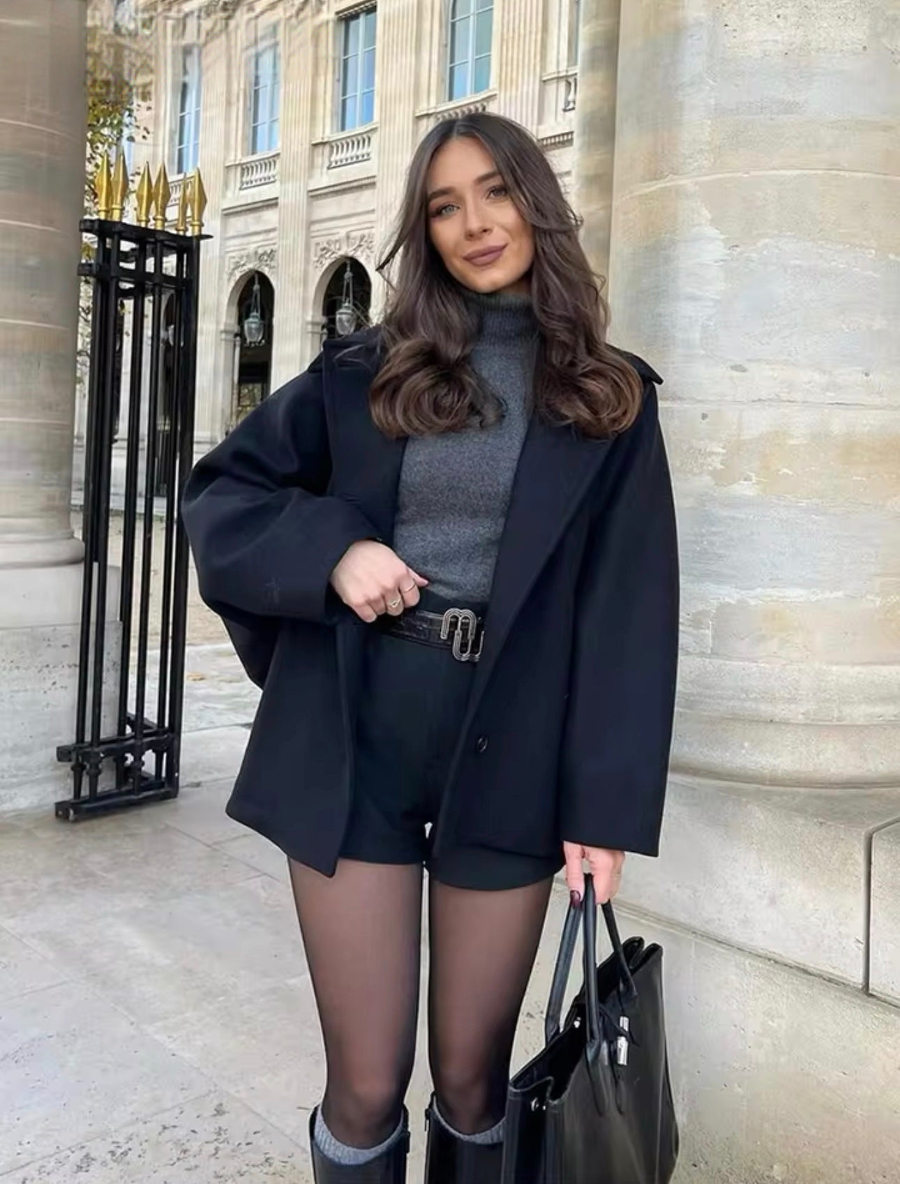 Elena – Abrigo Oversize de Lana Mezclada Doble-Breasted