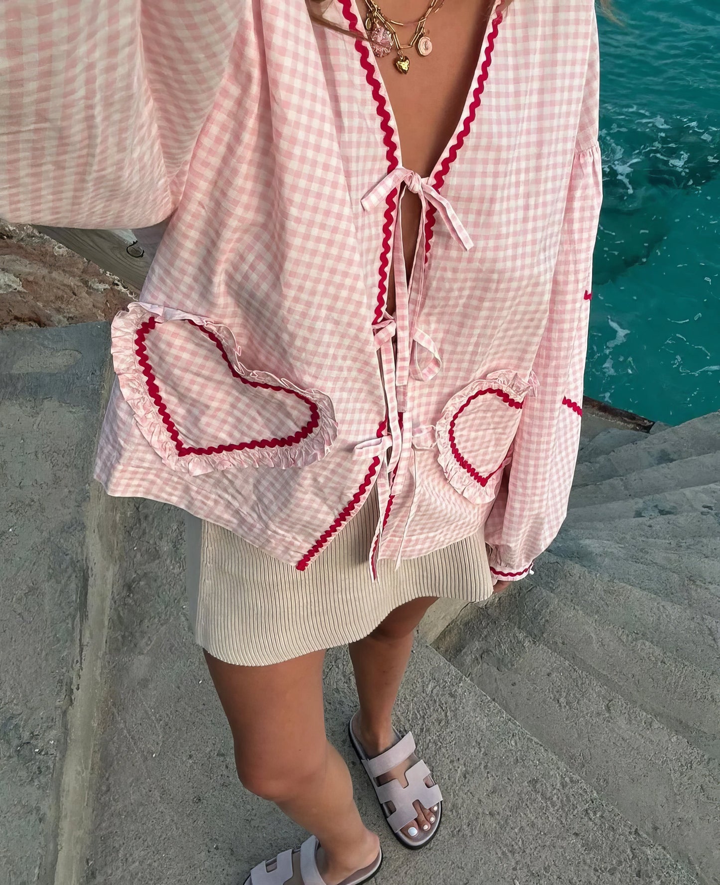 Claudia – Blusa Gingham con Lazo