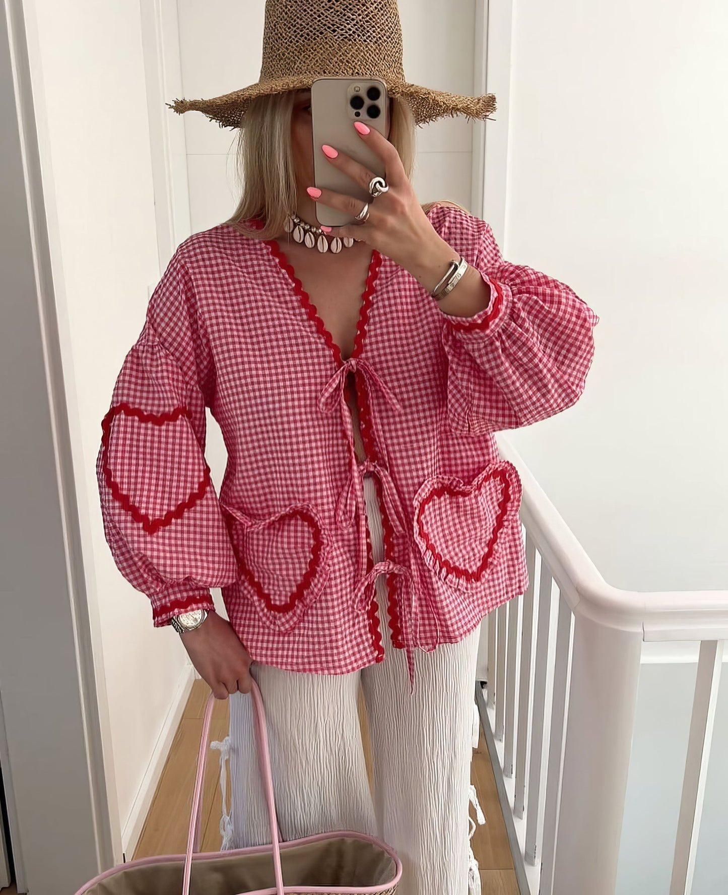 Claudia – Blusa Gingham con Lazo