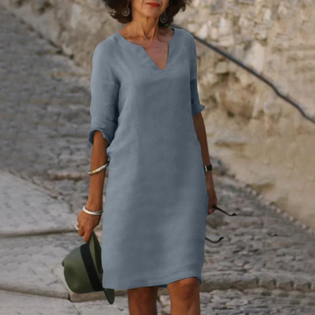 Lina – Vestido de mujer con escote en V y mangas 3/4