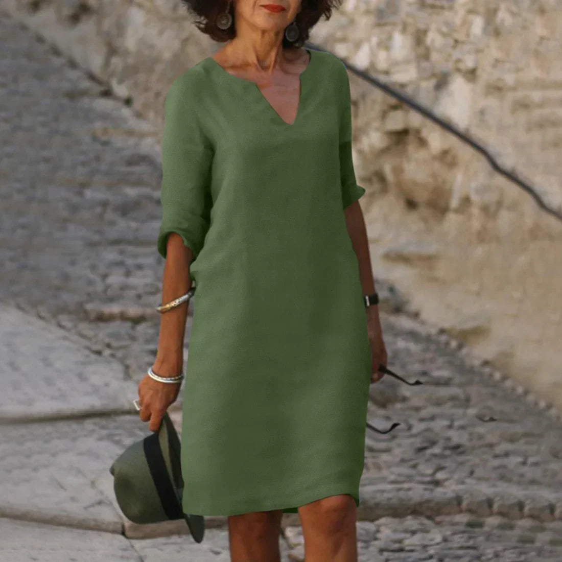 Lina – Vestido de mujer con escote en V y mangas 3/4