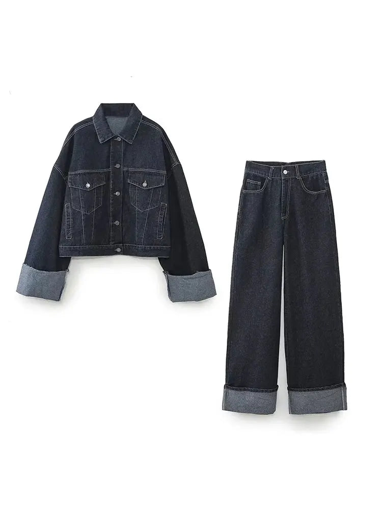 Clara – Conjunto Denim con Chaqueta Trucker & Jeans Talle Alto