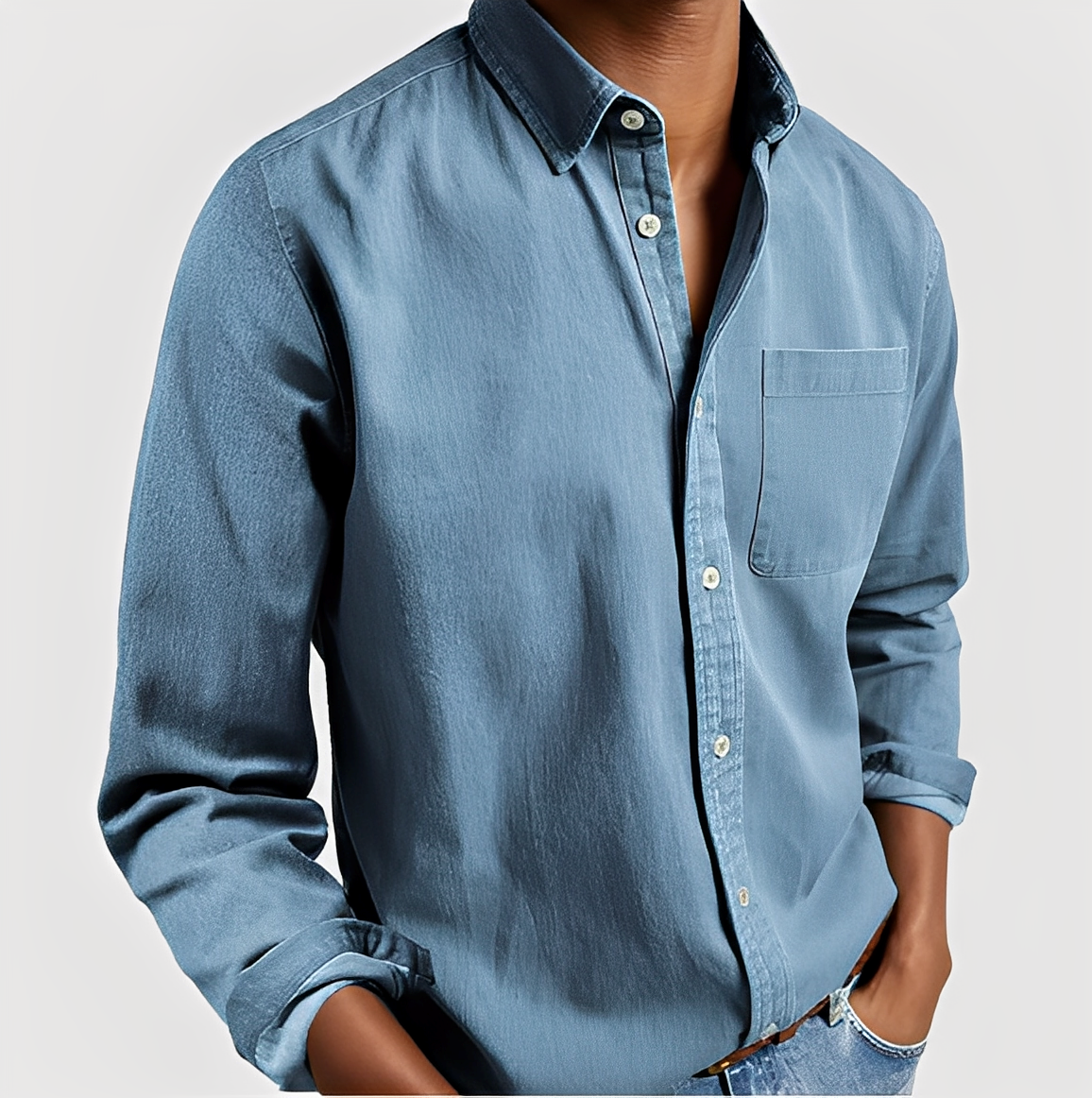 Maxime - Camisa Casual de Mezclilla con Mezcla Suave