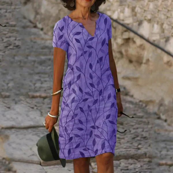 Jana – Vestido Mini de Manga Corta con Estampado de Hojas