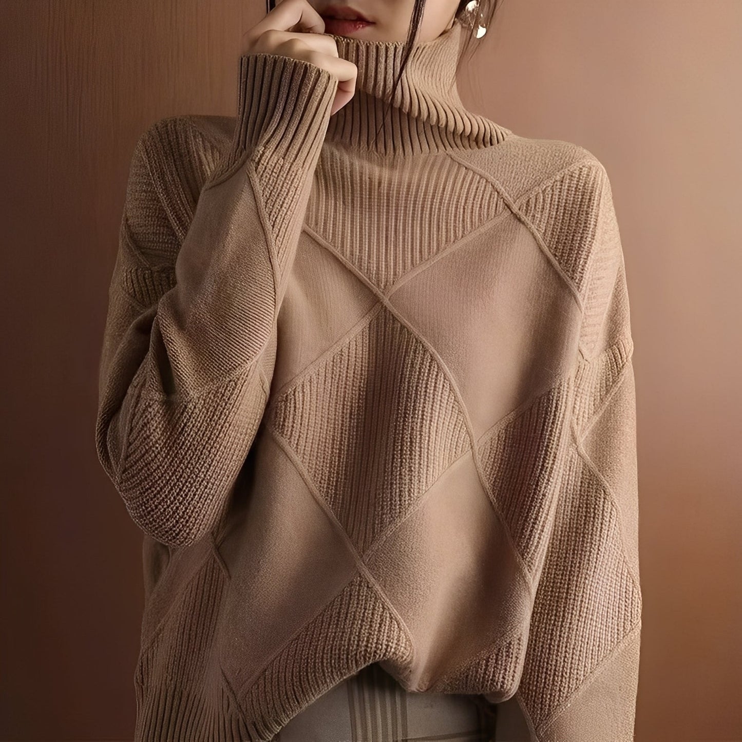 Lyndsea - Suéter suelto de cuello alto para mujeres