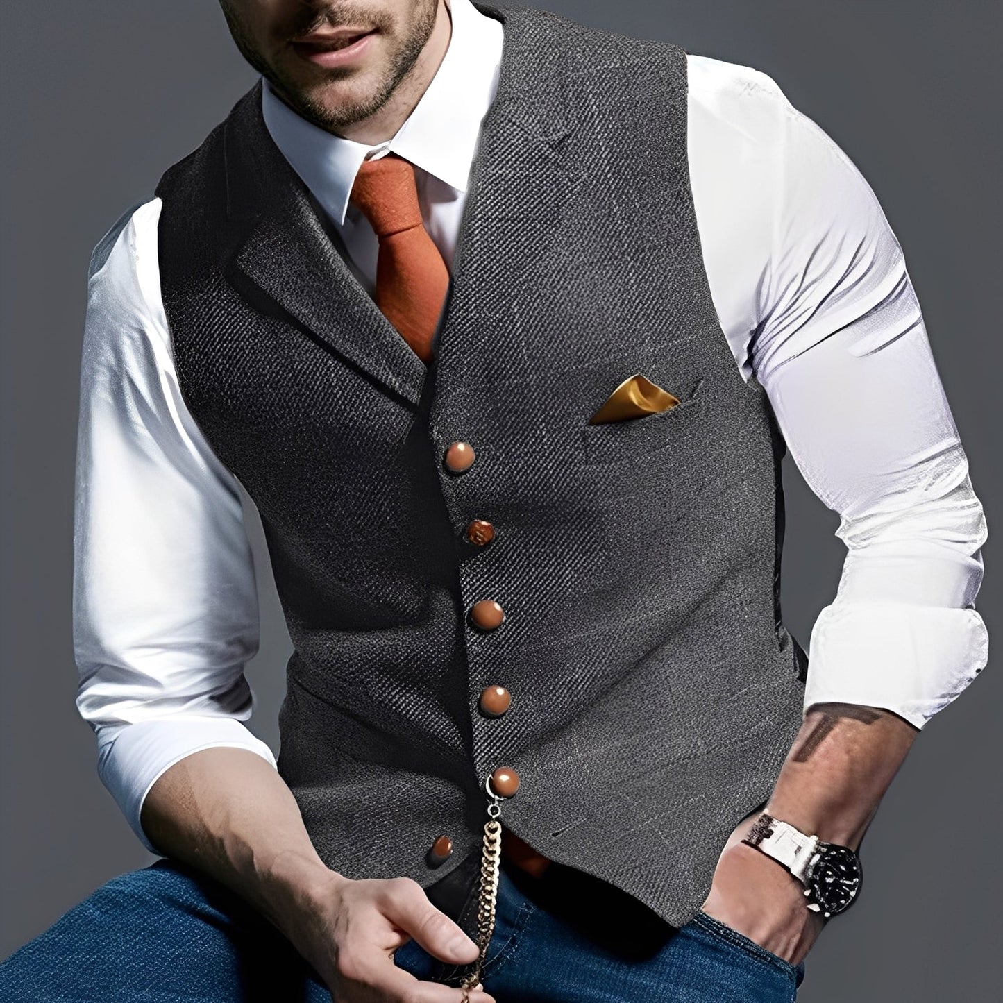 Arnold - Chaleco ajustado y elegante con diseño a cuadros para hombres