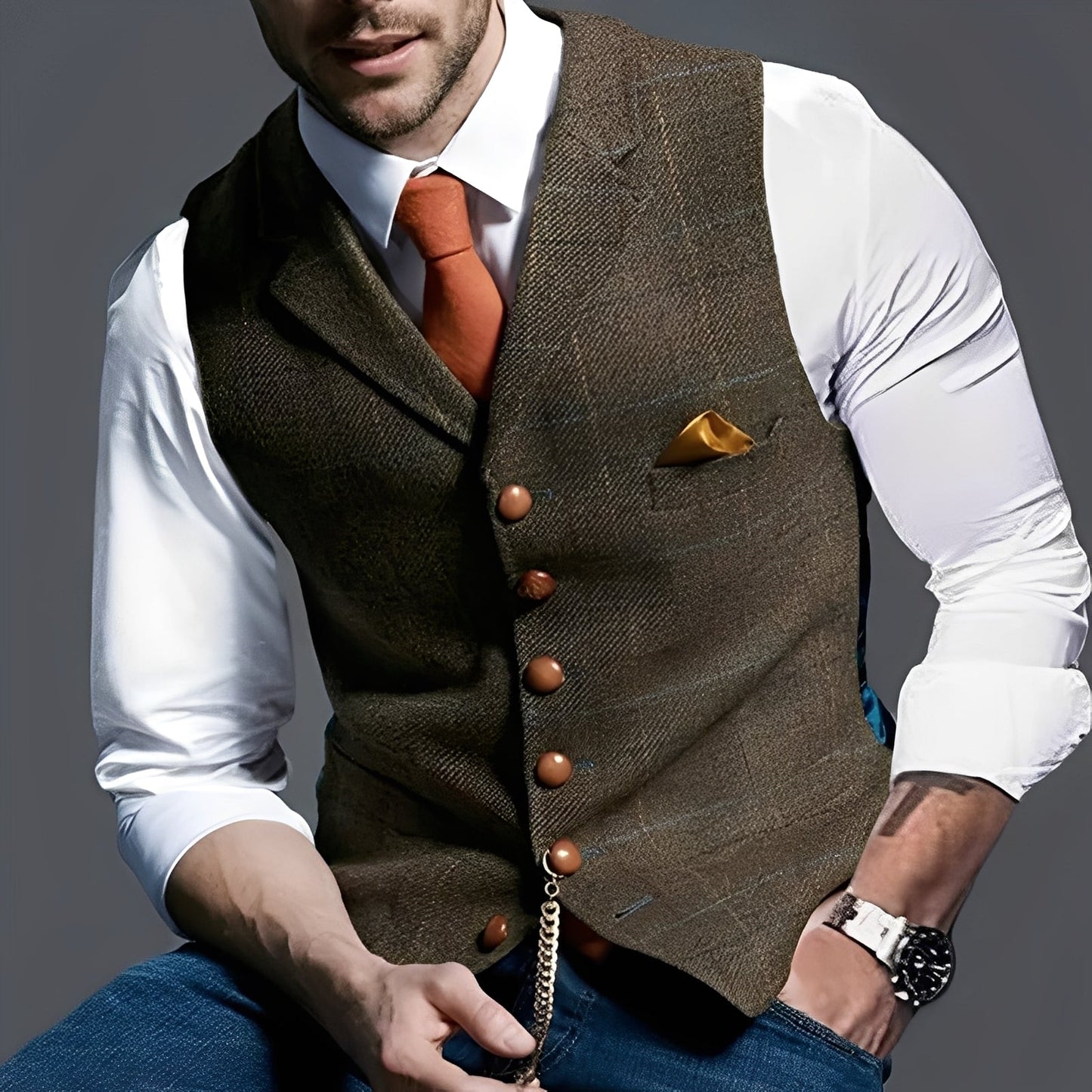 Arnold - Chaleco ajustado y elegante con diseño a cuadros para hombres
