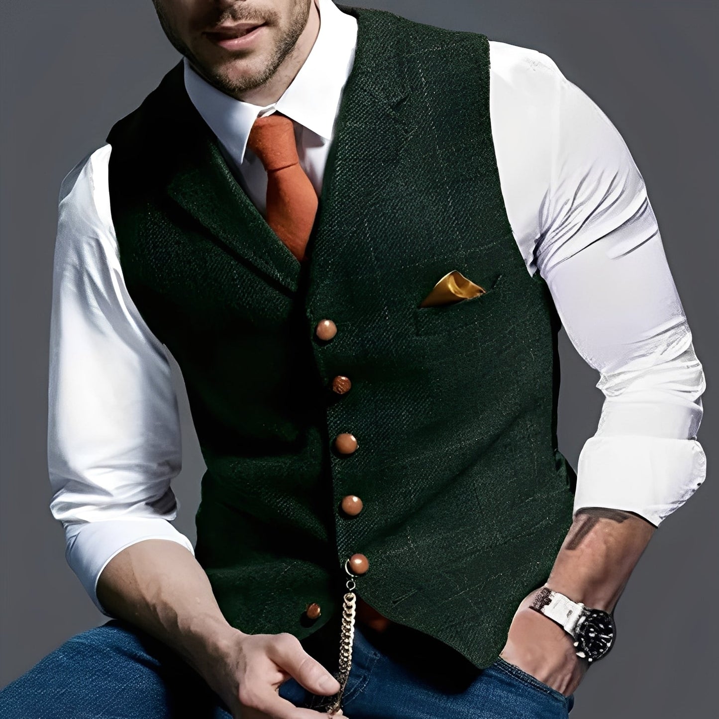 Arnold - Chaleco ajustado y elegante con diseño a cuadros para hombres