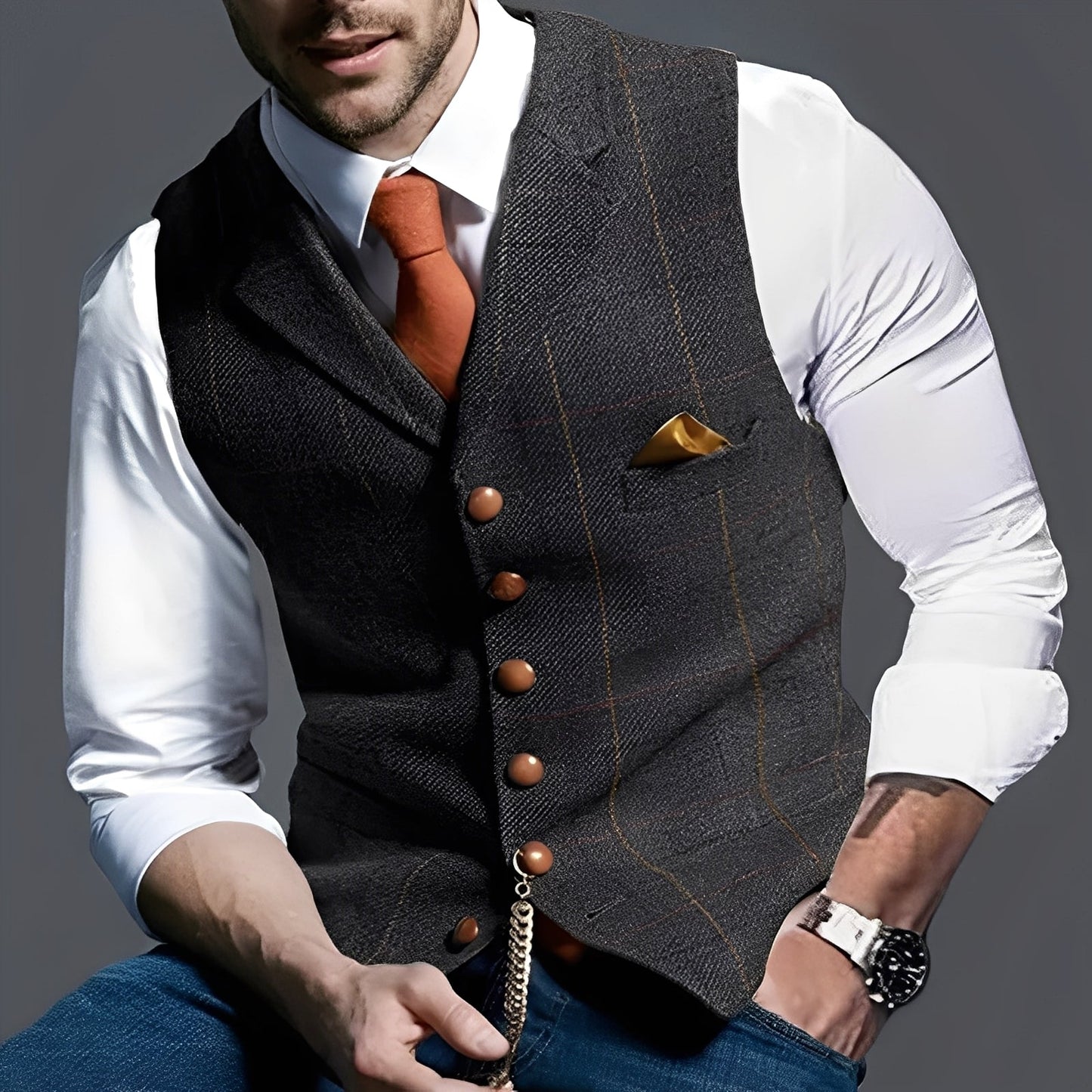 Arnold - Chaleco ajustado y elegante con diseño a cuadros para hombres