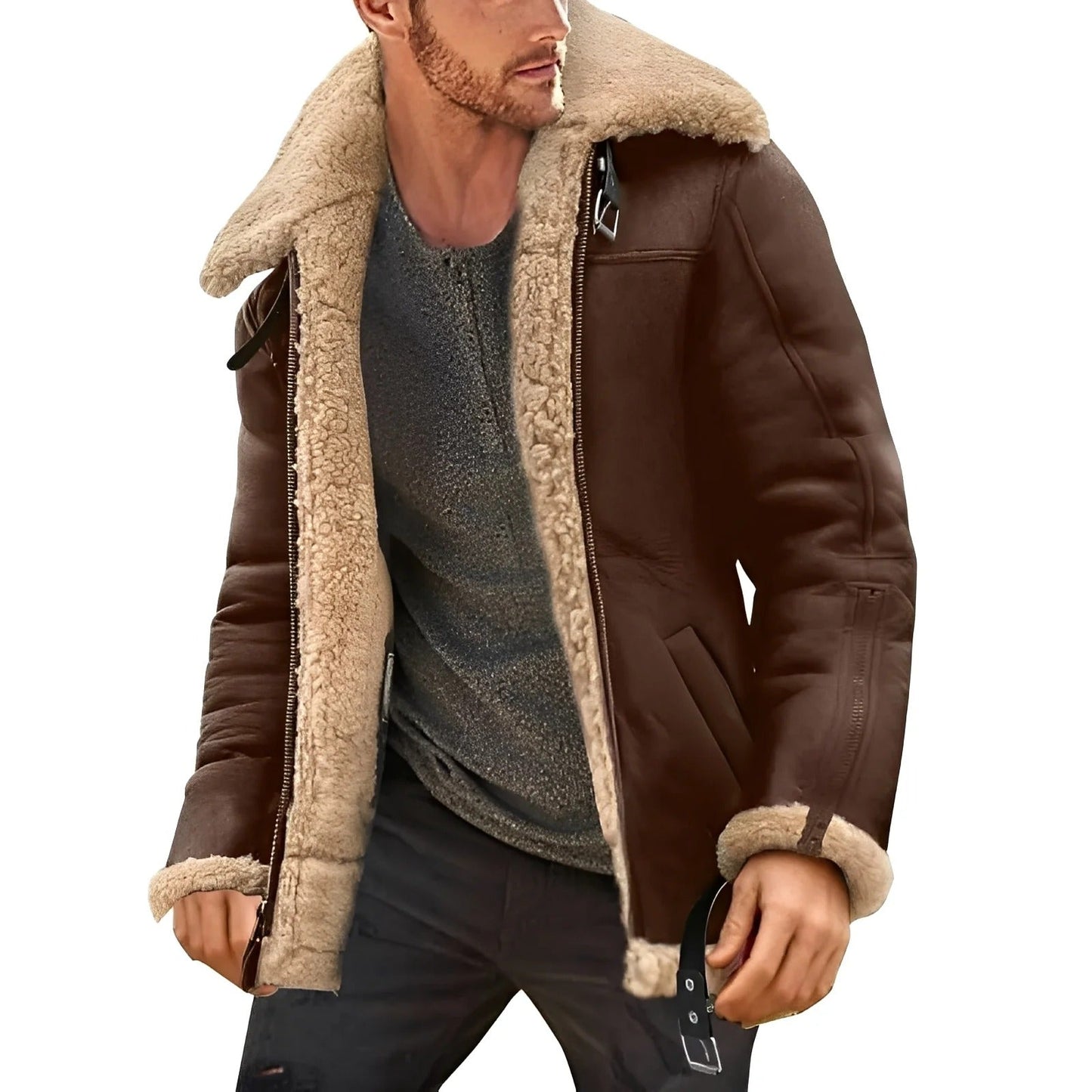 Brendon - Chaqueta de cuero fuerte y gruesa para hombres