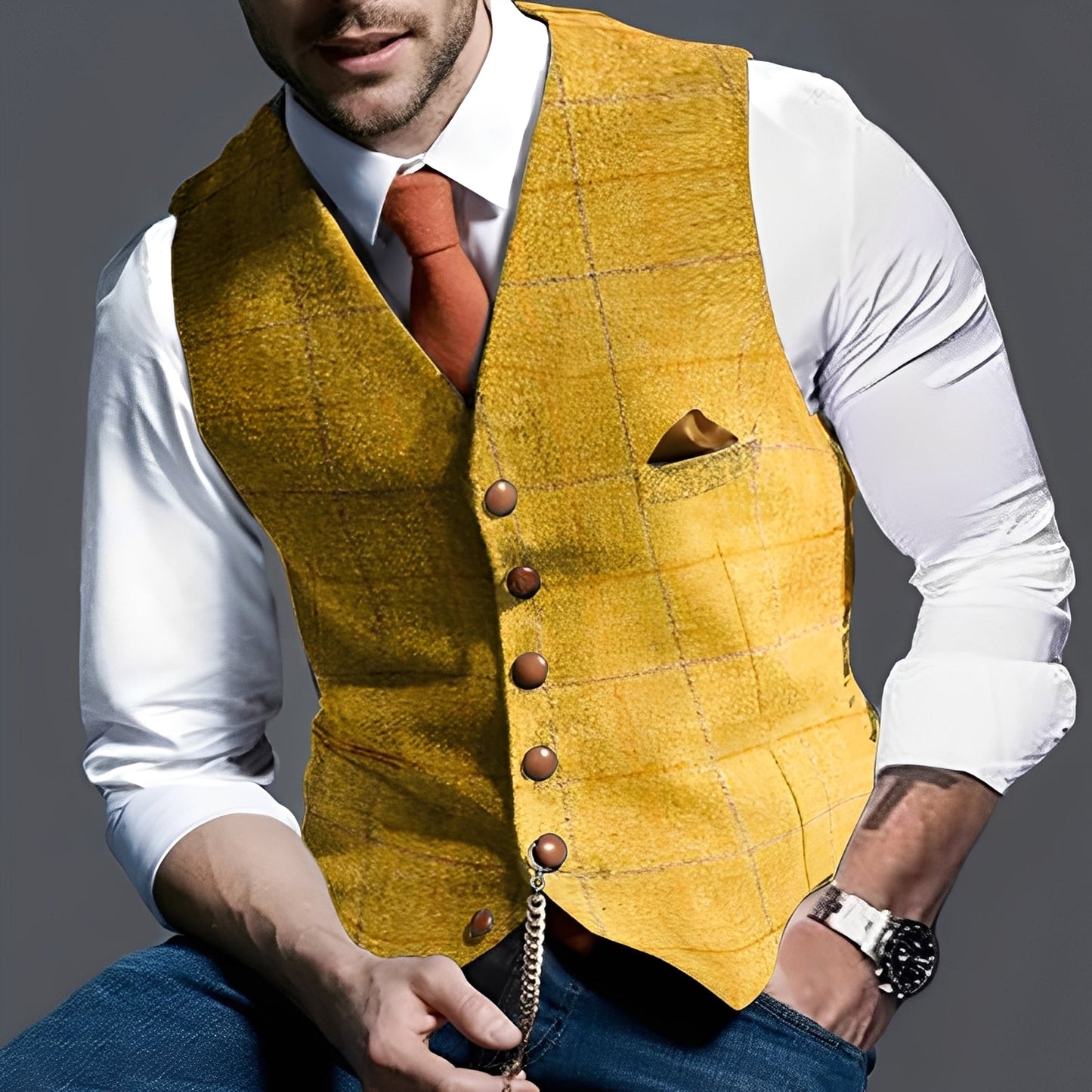 Arnold - Chaleco ajustado y elegante con diseño a cuadros para hombres