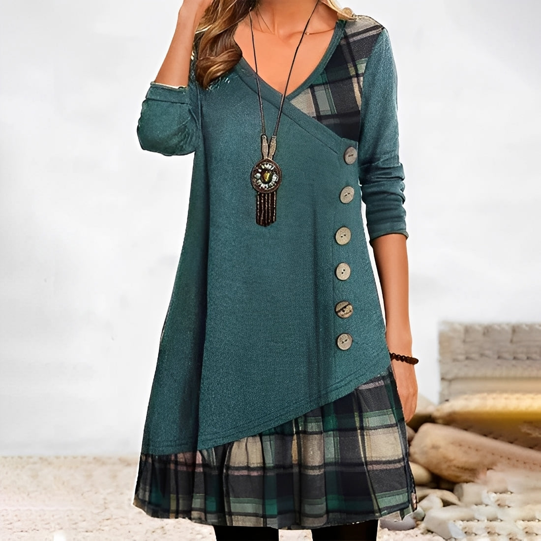 Shawnee - Vestido casual de parches con cuadros para mujer
