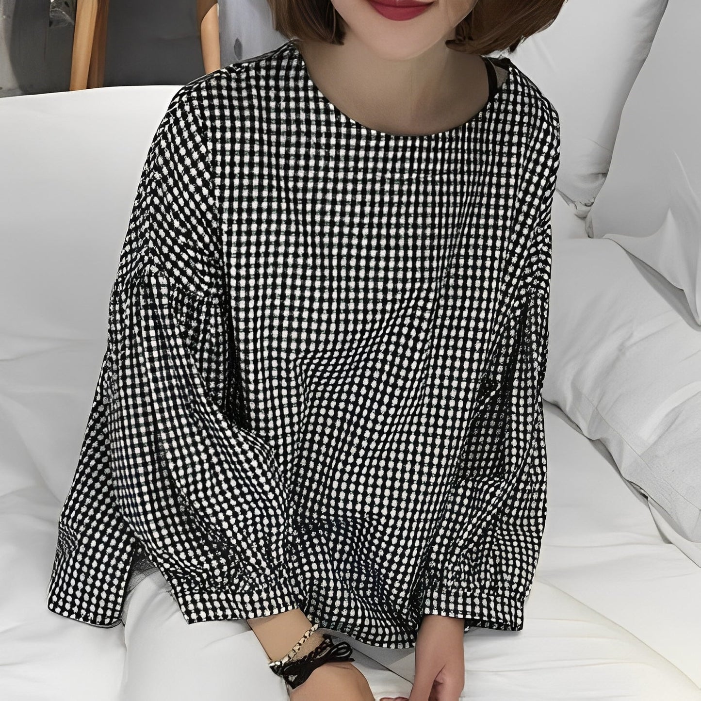 Tahlia - Blusa casual de cuadros con diseño asimétrico para mujeres