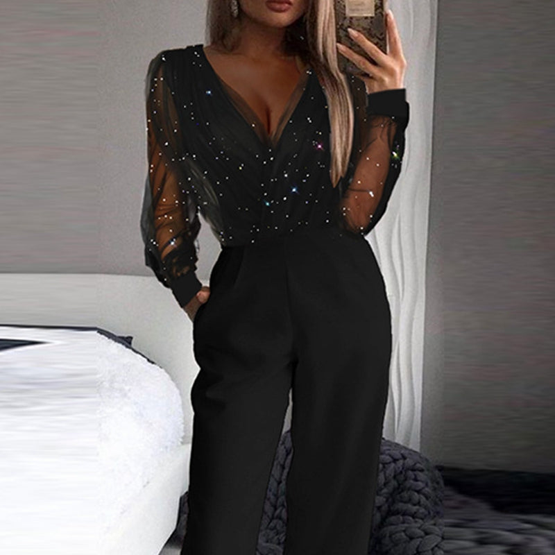 Kaye – Mono con escote en V y pantalones anchos