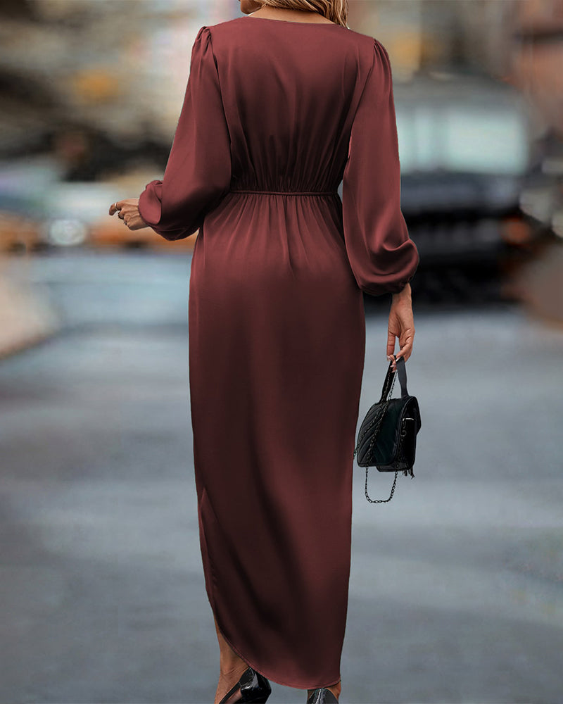 Leona – Elegante vestido con escote en V y mangas abullonadas