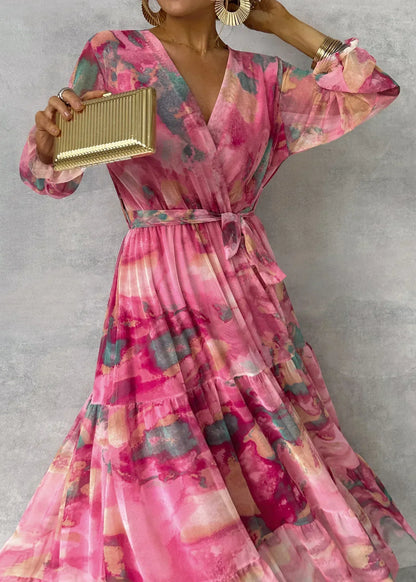 Nerina – Vestido largo envolvente con estampado de flores
