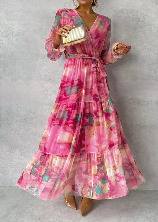 Elara – Vestido largo envolvente con estampado de flores