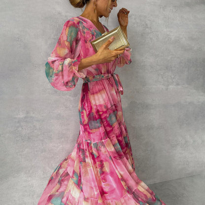 Nerina – Vestido largo envolvente con estampado de flores