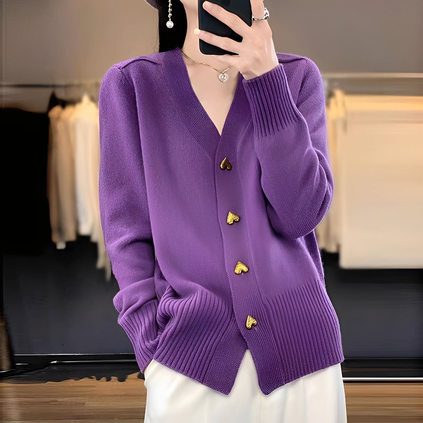 Valarie - Jersey de mujer con botones de corazón