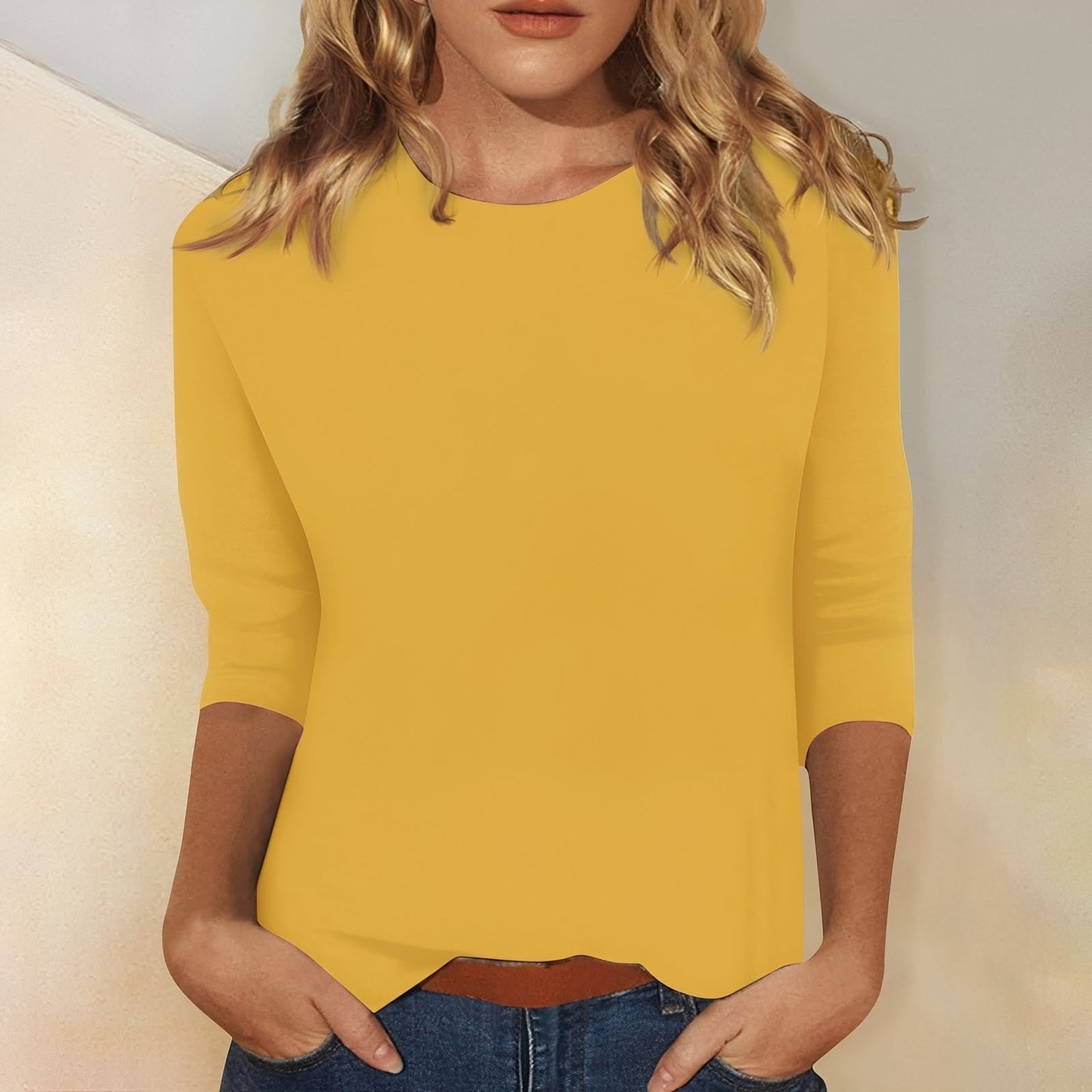 Katherina - Blusa casual de manga larga con cuello redondo para mujer