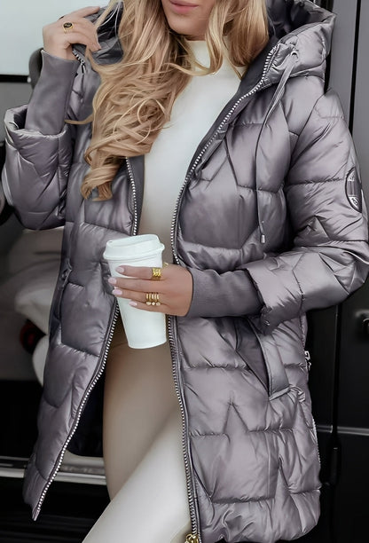 Georgina - Abrigo con capucha elegante de plumas para mujeres