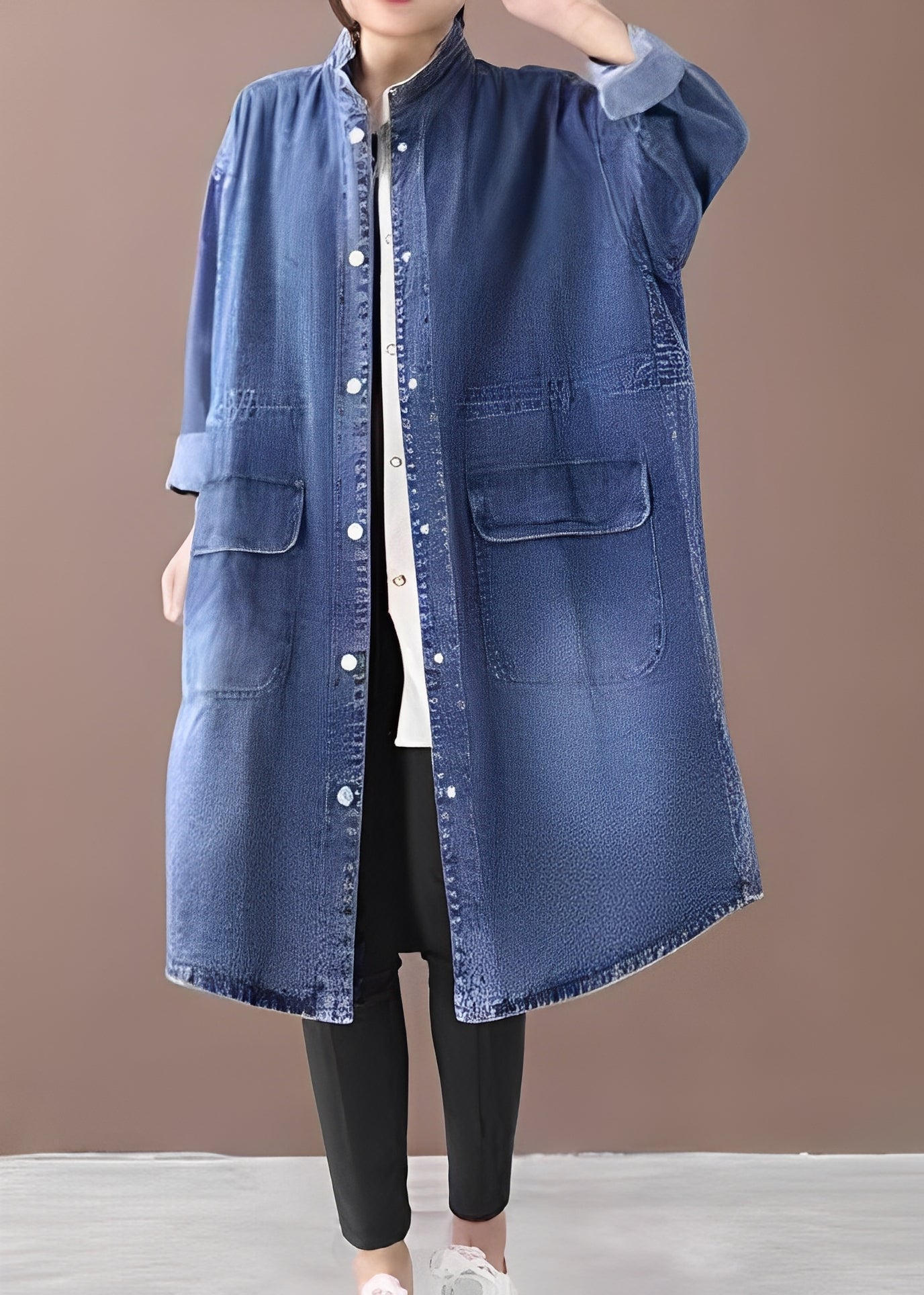 Jacinda - Chaqueta de jean espaciosa con cuello alto para mujer