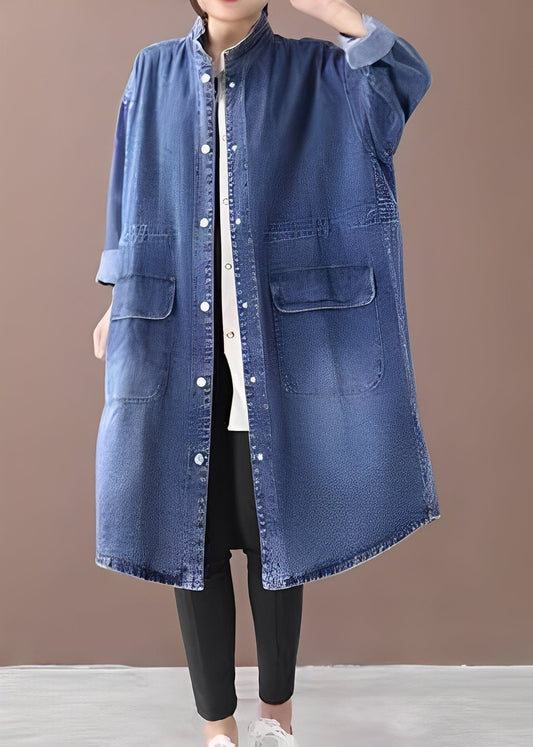 Jacinda - Chaqueta de jean espaciosa con cuello alto para mujer