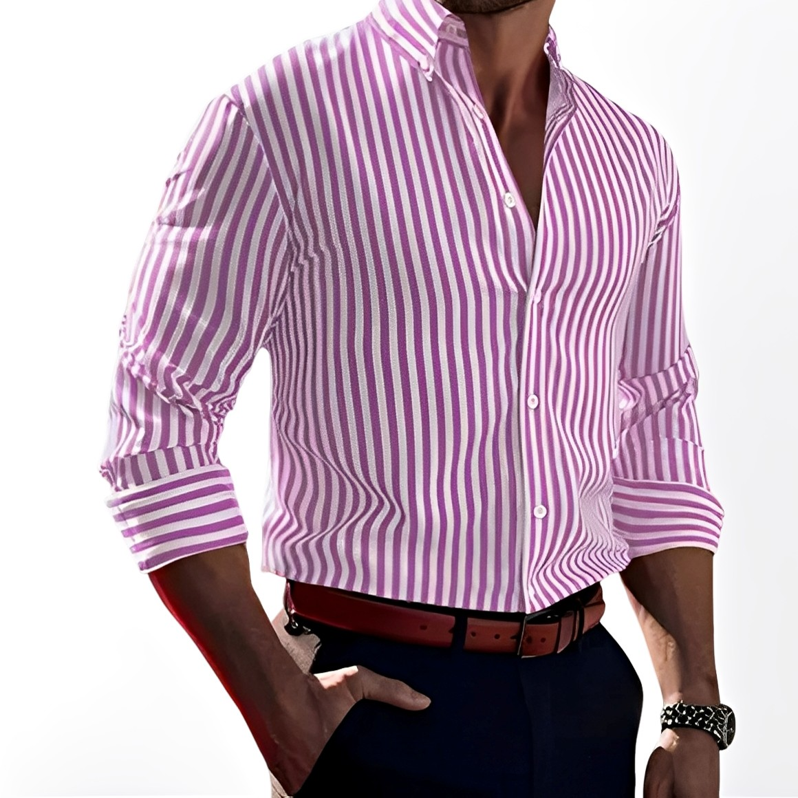 Brycen - Camisa de rayas de manga larga para hombres