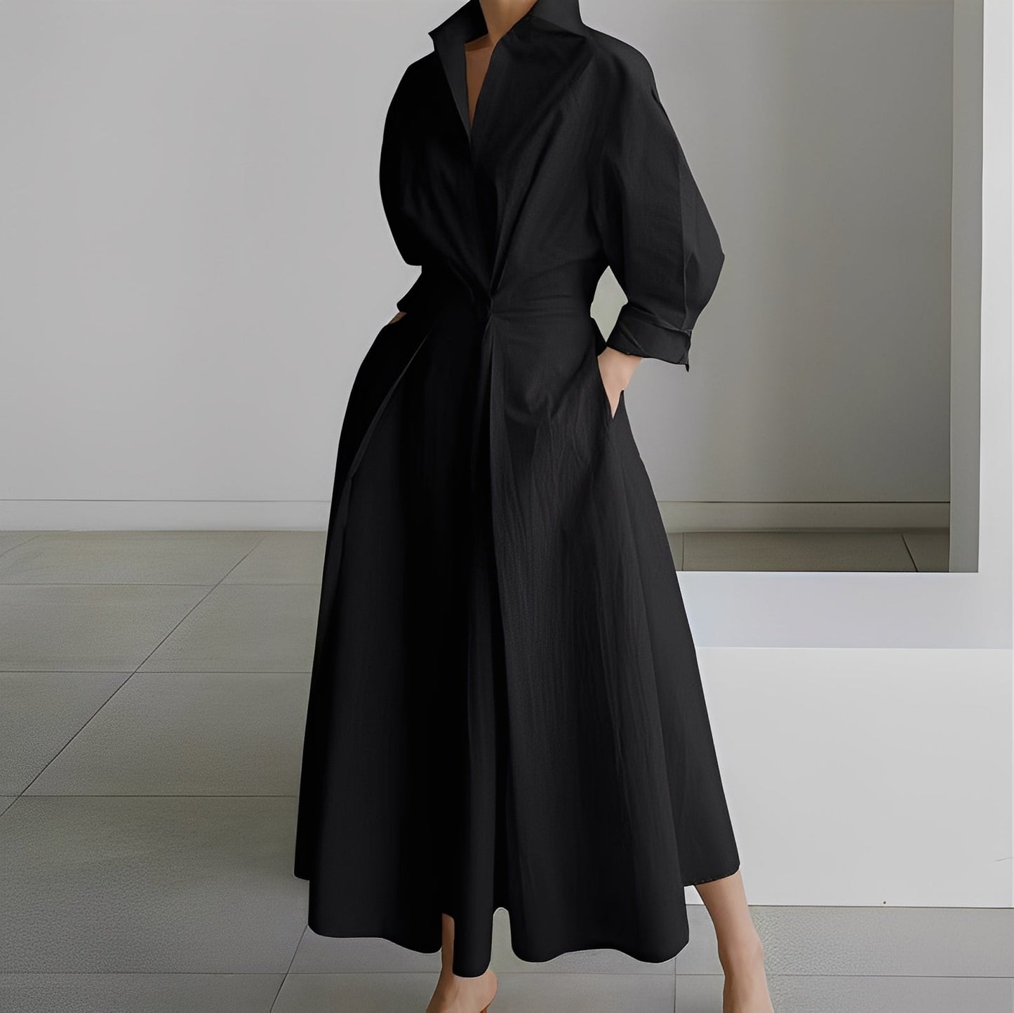 Lavina - Vestido amplio con mangas largas y bolsillos para mujer