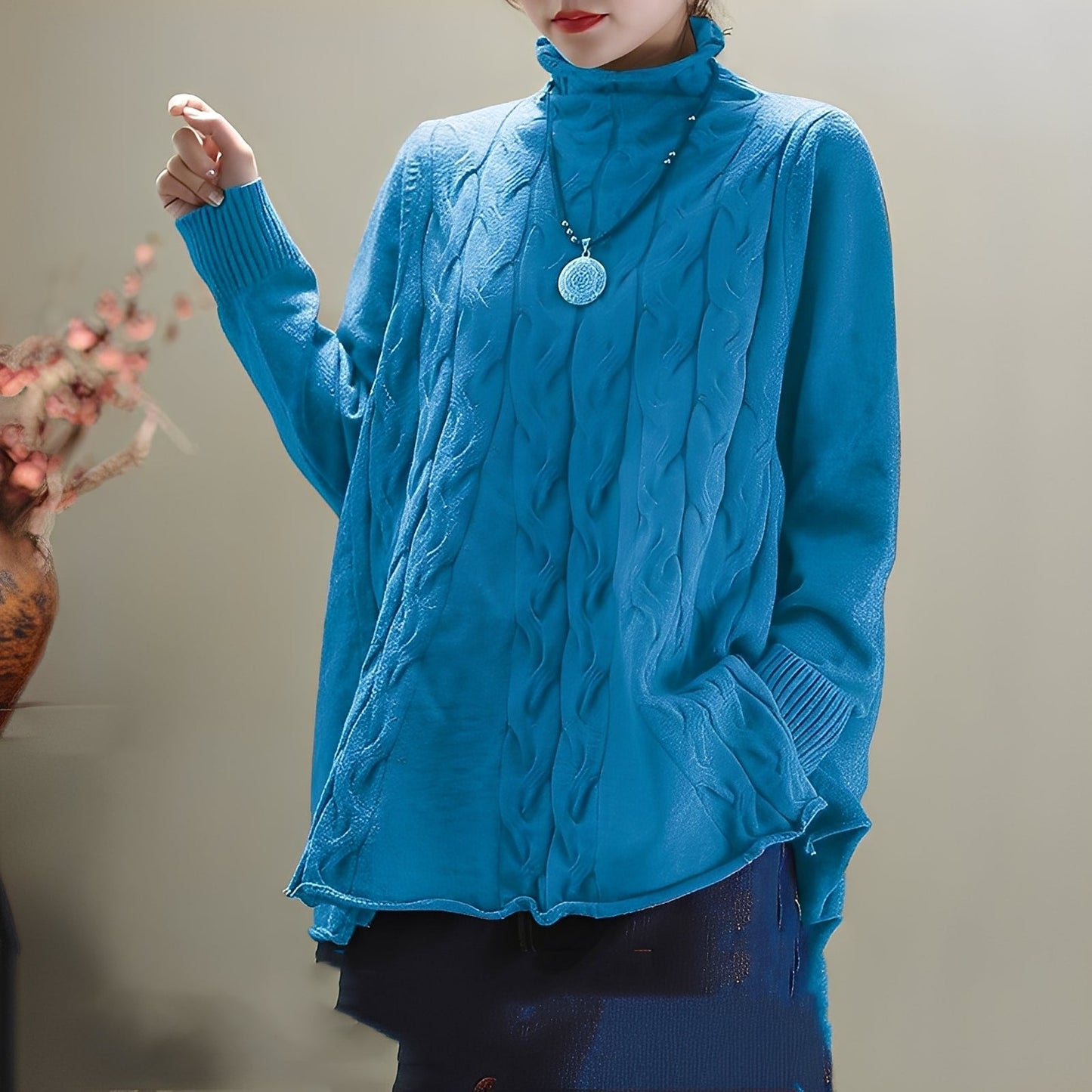Merla - Jersey de cuello alto cómodo con abertura lateral para mujer