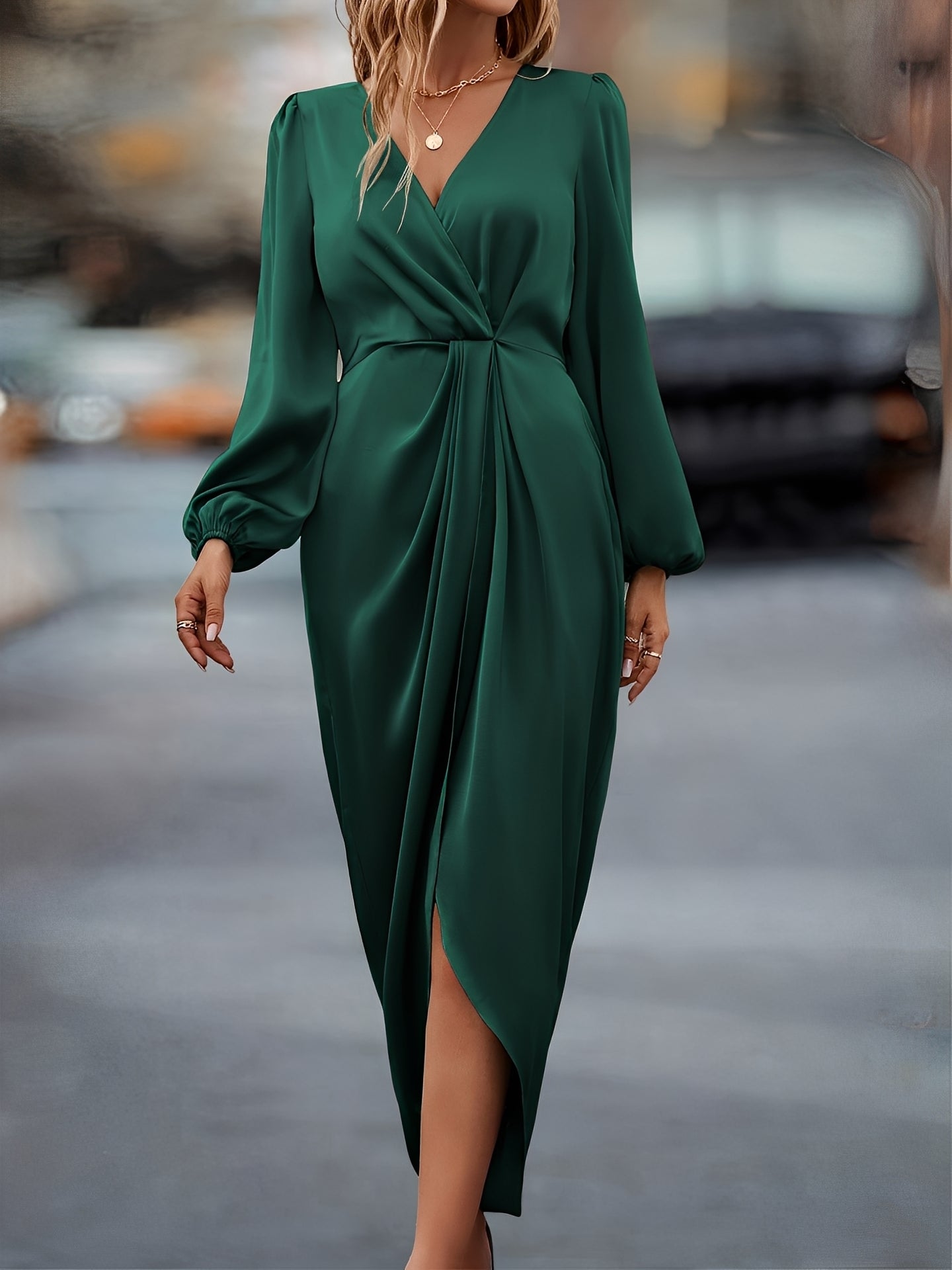 Diantha - Vestido elegante con mangas tipo linterna abiertas para mujeres