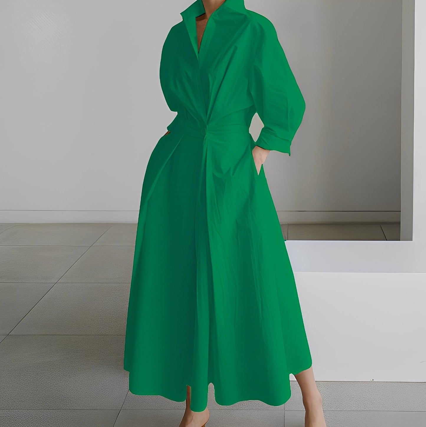 Lavina - Vestido amplio con mangas largas y bolsillos para mujer