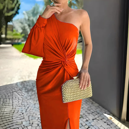 Pauline - Vestido elegante de un hombro con pliegues para mujeres