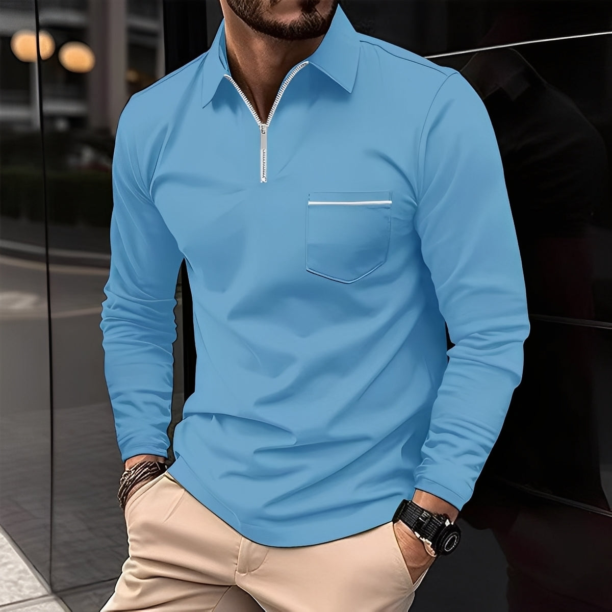 Bernard - Polo con Bolsillo y Mangas Largas para Hombres