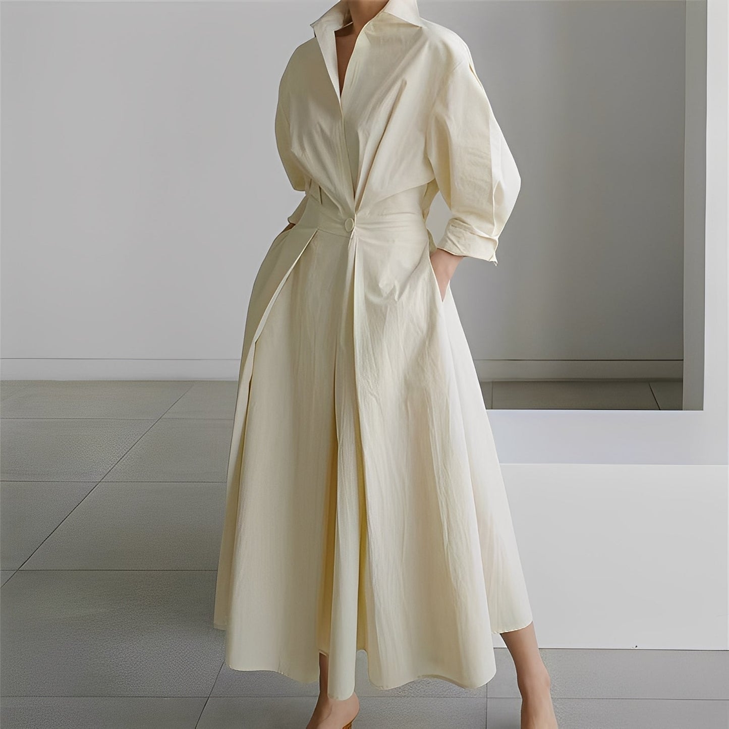 Lavina - Vestido amplio con mangas largas y bolsillos para mujer