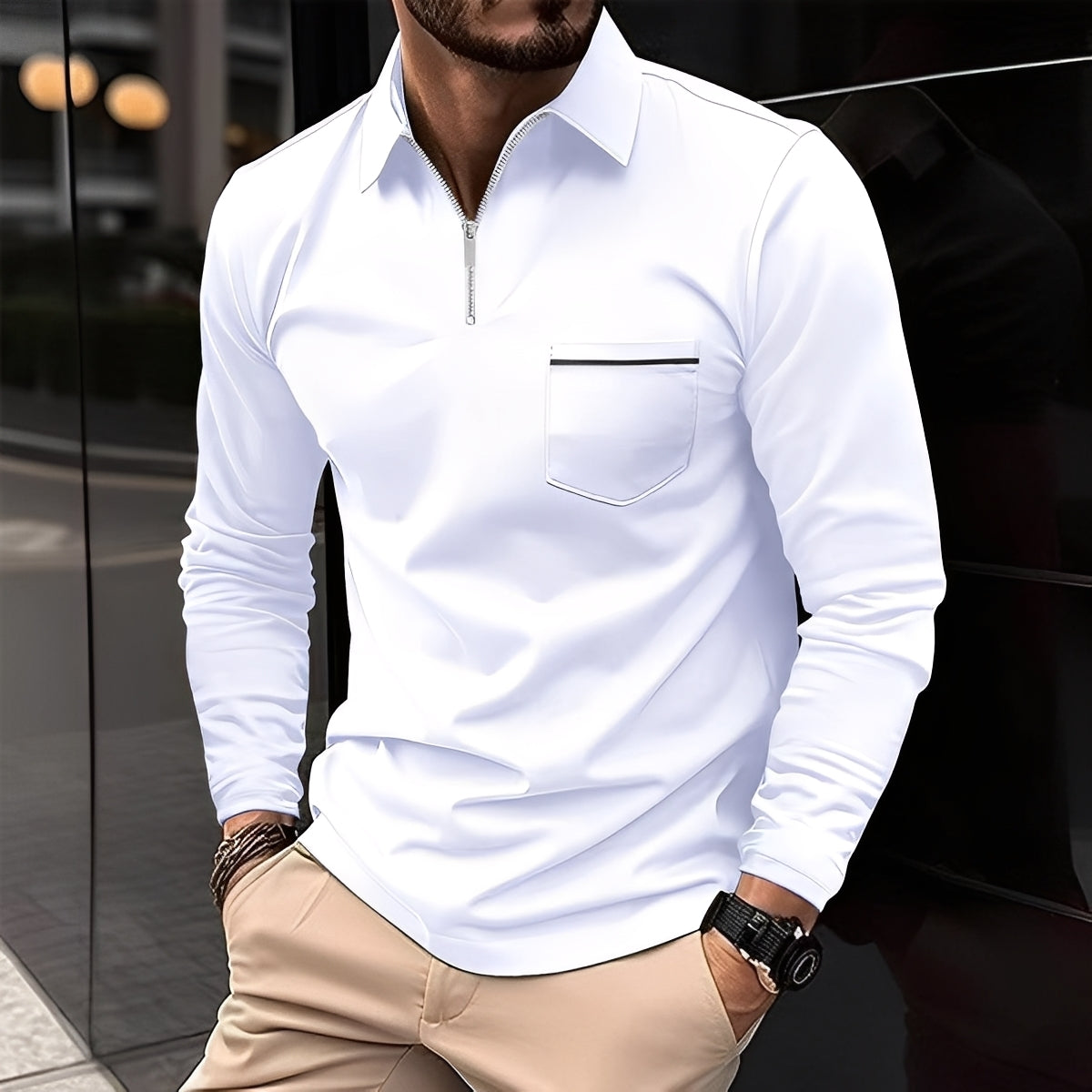 Bernard - Polo con Bolsillo y Mangas Largas para Hombres